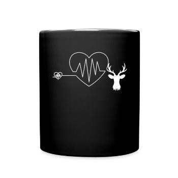 Herzschlag mit Herz und Hirsch Geweih Hirschgeweih - Tasse einfarbig - Schwarz - Vorne