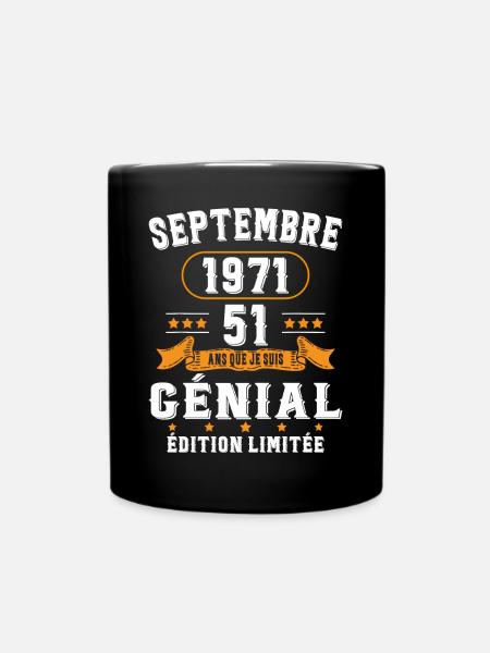 51 Ans Anniversaire Vintage Né(e) Septembre 1971 - Mug uni - noir