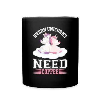Alle Einhörner brauchen Kaffee Unicorn - Tasse einfarbig - Schwarz - Vorne