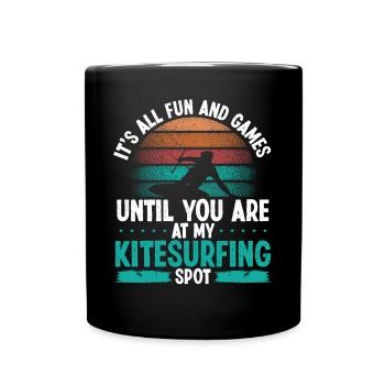 Kiteboarder all Fun and Games Kitesurfer Spot Kite - Full Colour Mug - black - Front