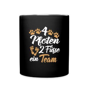 Vier Pfoten zwei Füße ein Team Mensch Hund Team - Tasse einfarbig - Schwarz - Vorne