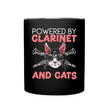 Powered By Clarinet And Cats Kitty Lover Musician - Full Colour Mug - black - Front
