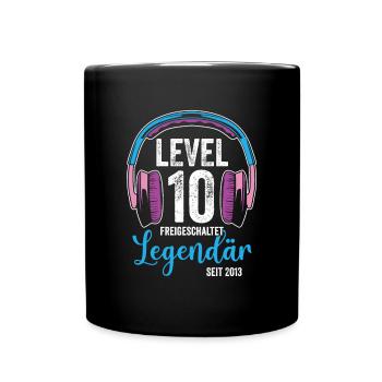 Level 10 Freigeschaltet Gamer - Tasse einfarbig - Schwarz - Vorne