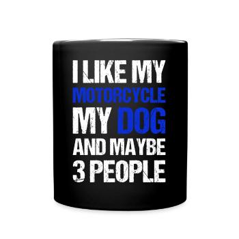 Motard J’aime Mon Chien Moto & Peut-être 3 Personnes - Mug uni - noir - Devant
