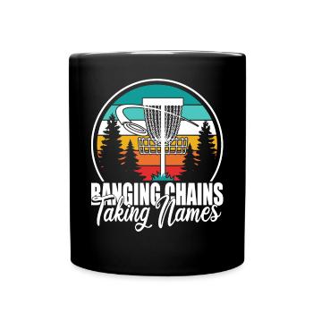 Retro Sunset Banging Chains prend des noms Disc Golf - Mug uni - noir - Devant