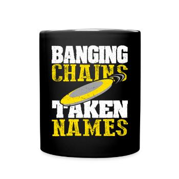 Retro Sunset Banging Chains prend des noms Disc Golf - Mug uni - noir - Devant