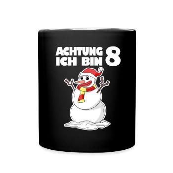 8.Geburtstag Schneemann 8 Jahre Geschenk - Tasse einfarbig - Schwarz - Vorne