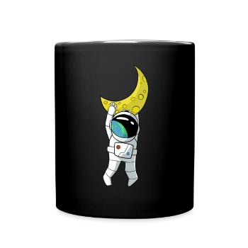 Lustiger Astronaut hängt am Mond - Tasse einfarbig - Schwarz - Vorne