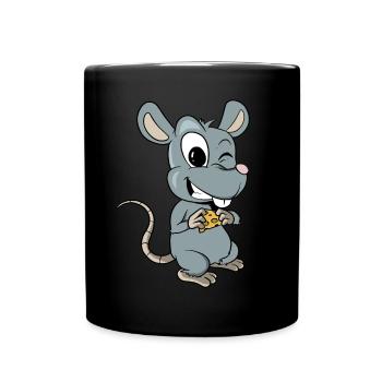 Drôle de souris avec un morceau de fromage - Mug uni - noir - Devant