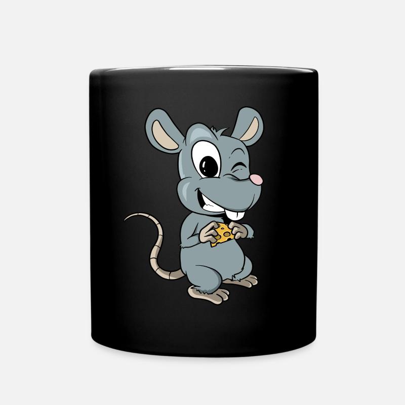 Lustige Maus mit einem Stück Käse - Tasse einfarbig - Schwarz