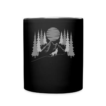 Wolfskopf wildes Tier Motiv Aufdruck mit Wolf - Tasse einfarbig - Schwarz - Vorne