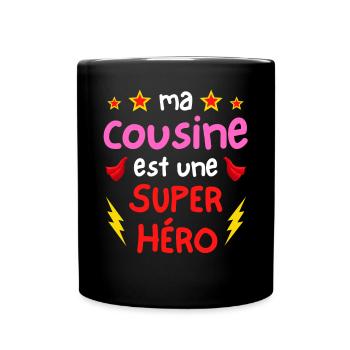 Ma cousine est une super héro - cape et éclairs - Mug uni - noir - Devant