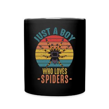 Nur ein Junge, der Spinnen liebt Retro Vintage Pet - Tasse einfarbig - Schwarz - Vorne