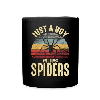 Nur ein Junge, der Spinnen liebt Retro Vintage Pet - Tasse einfarbig - Schwarz - Vorne