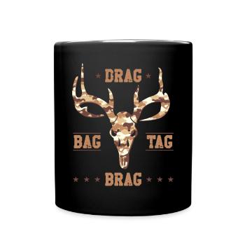 Buck Deer Hunting Hunter Bag Tag - Tasse einfarbig - Schwarz - Vorne