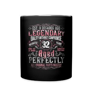 Vintage 32 Aged Perfectly Women on 32nd Birthday - Full Colour Mug - black - Front