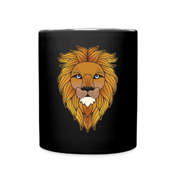 Lion Animal Head Predator Animal Motif with Wildlife - Full Colour Mug - black - Front