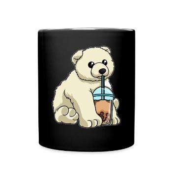 Polar bear drinks bubble tea - Full Colour Mug - black - Front