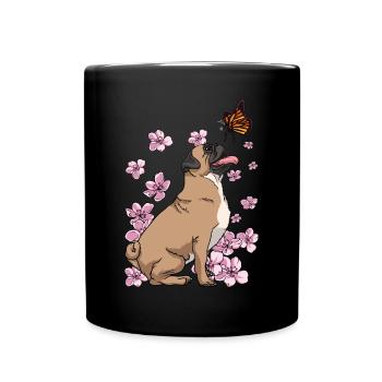 Carlin Papillon Japonais Sakura Fleur de Cerisier - Mug uni - noir - Devant