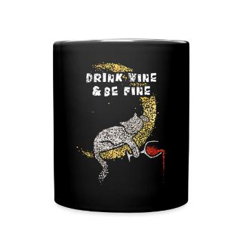 Wein Vino Weintrinker Katzenbesitzer Katze Katzen - Tasse einfarbig - Schwarz - Vorne