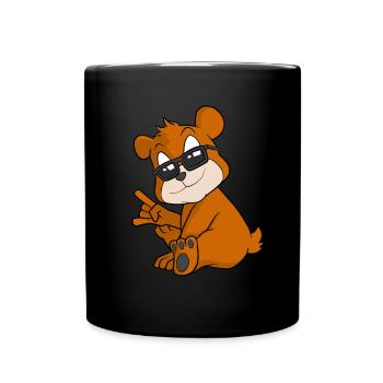 Cool cartoon bear with sunglasses - Full Colour Mug - black - Front