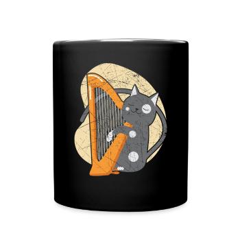 Harp Cat Lover Harpist Musician Musical Instrument - Full Colour Mug - black - Front
