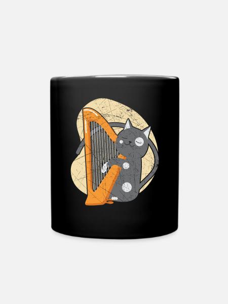Harfe Katze Liebhaber Harfenist Musiker Musikinstrument - Tasse einfarbig - Schwarz