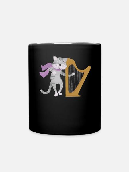 Harfe Katze Liebhaber Harfenist Musiker Musikinstrument - Tasse einfarbig - Schwarz