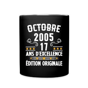 17 Ans Anniversaire Vintage Né(e) en Octobre 2005 - Mug uni - noir - Devant