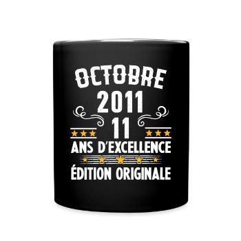 11 Ans Anniversaire Vintage Né(e) en Octobre 2011 - Mug uni - noir - Devant