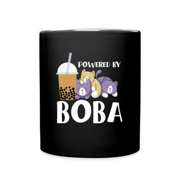 Powered By Boba Shirt Geschenk Katzen Anime - Tasse einfarbig - Schwarz - Vorne