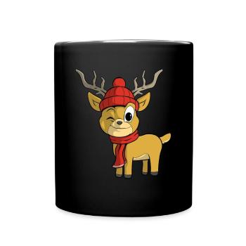 Weihnachten Rentier - Tasse einfarbig - Schwarz - Vorne