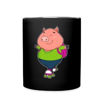 Schwein Rollschuhfahren Rollschuhe - Tasse einfarbig - Schwarz - Vorne