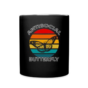Antisocial Butterfly Retro Introvert Vintage - Full Colour Mug - black - Front