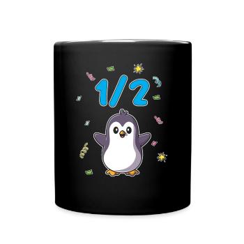 Half Year 6 Months Birthday Penguin - Full Colour Mug - black - Front
