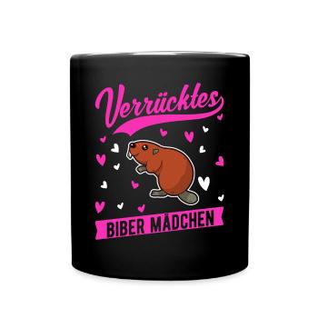 Verrücktes Biber Mädchen - Tasse einfarbig - Schwarz - Vorne