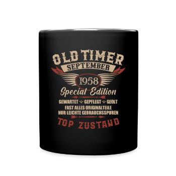 Oldtimer September 1958 Jahrgang Geburtstag - Tasse einfarbig - Schwarz - Vorne