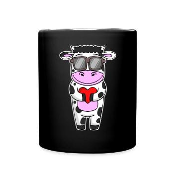 Kuh mit Sonnenbrille und Herz - Tasse einfarbig - Schwarz - Vorne