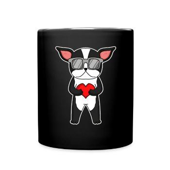 Terrier avec lunettes de soleil et cœur - Mug uni - noir - Devant