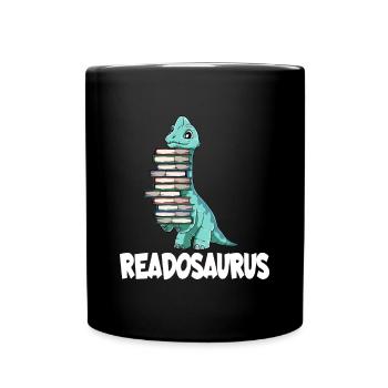 Readosaurus Dinosaurier Bücher Dino Lesen Langhals - Tasse einfarbig - Schwarz - Vorne