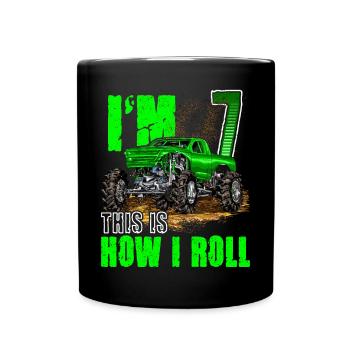 7th Birthday Monster Truck For Boys & Girls 7 Year - Full Colour Mug - black - Front