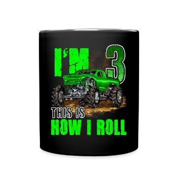3rd Birthday Monster Truck For Boys & Girls 3 Year - Full Colour Mug - black - Front