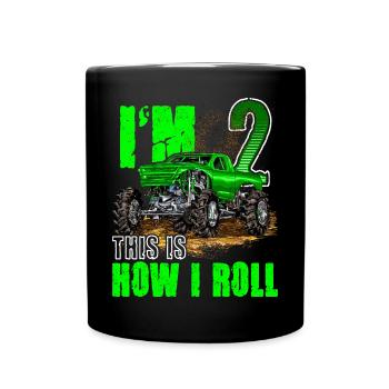 2nd Birthday Children's Monster Truck Boys & Girls - Full Colour Mug - black - Front