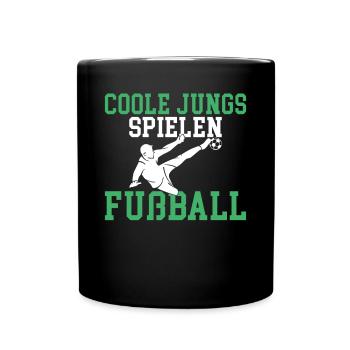 Coole Jungs spielen Fußball Motiv für echte Fußbal - Tasse einfarbig - Schwarz - Vorne
