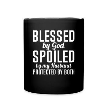 Blessed by God Spoiled by My Husband Protected By - Full Colour Mug - black - Front