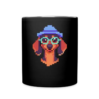 Hipster Dackel Pixel Art Hundeliebhaber - Tasse einfarbig - Schwarz - Vorne
