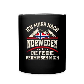 Norwegen Angeln Angler Fischen - Tasse einfarbig - Schwarz - Vorne