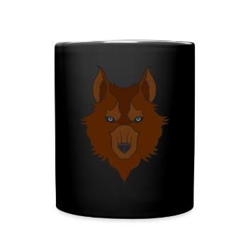 Wolfskopf wildes Tier Motiv Aufdruck mit Wolf - Tasse einfarbig - Schwarz - Vorne