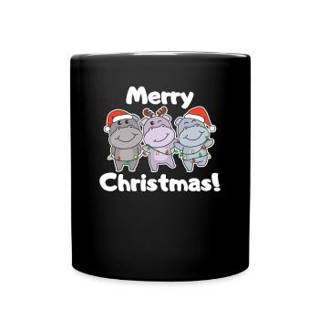 Hippo Noël Animaux doux Hippos Joyeux Noël - Mug uni - noir - Devant
