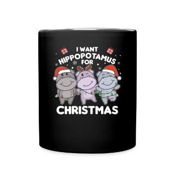 Ich will ein Flusspferd zu Weihnachten süße Hippos - Tasse einfarbig - Schwarz - Vorne